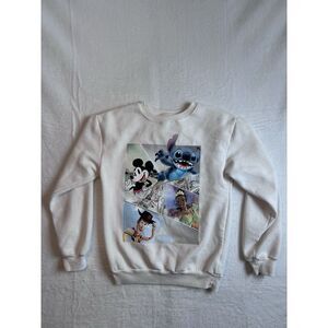 Disney 100 Anniversary White Crew Neck Long‎ Sleeve Sweatshirt Unisex XS *